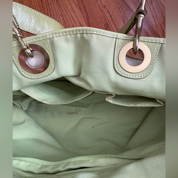 Coach Vintage Signature Tote Bag with Suede and Leather Trim -Ecru and Lime - Picture 9 of 15